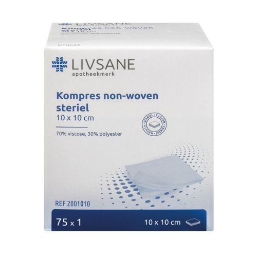 Livsane Non-Woven Komrpres 10X10cm 6 Laags Steriel 75 Stuks