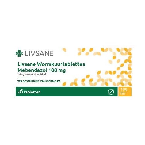 Livsane Mebendazol 100mg Wormkuurtabletten 6 stuks