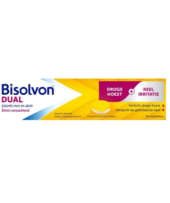 Bisolvon Dual Droge Hoest + Keel Irritatie Zuigtabletten 18 stuks