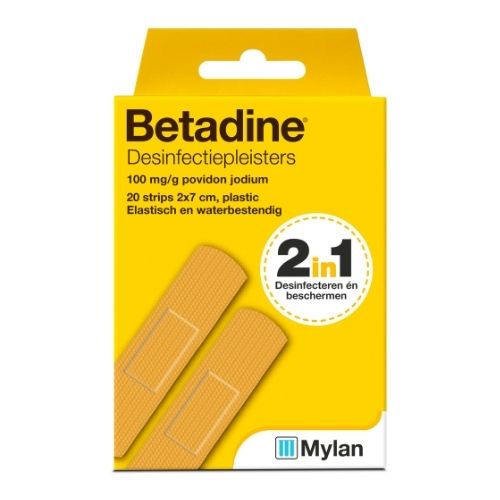 Betadine Desinfectiepleisters 2 In 1 Povidon Jodium 100mg/g Strips 20 stuks