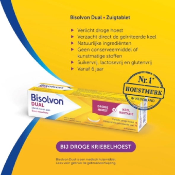 Bisolvon Dual Droge Hoest + Keel Irritatie Zuigtabletten 18 stuks